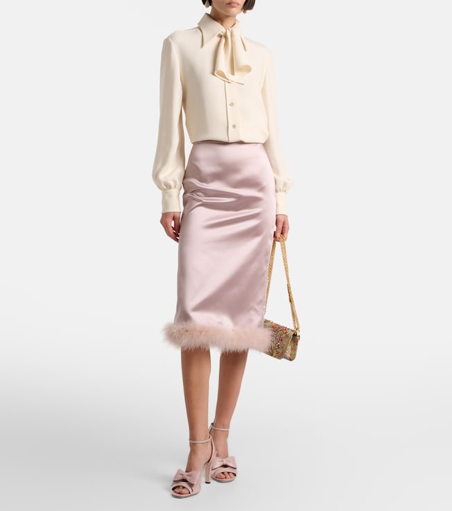 Valentino Feather-trimmed high-rise midi skirt