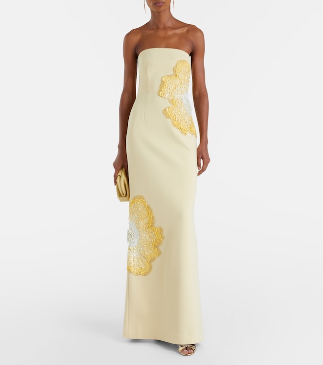 plus size floral embroidered dress Plus Size Long Chiffon V Neck Dress With Floral Applique Embroidery main image 1