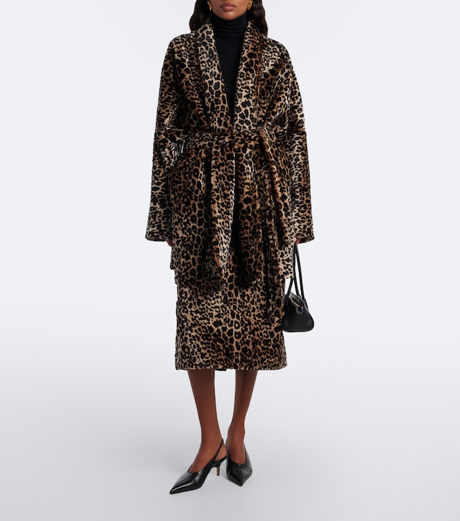 NOUR HAMMOUR Nour Hammour Raquel leopard-print shearling wrap coat
