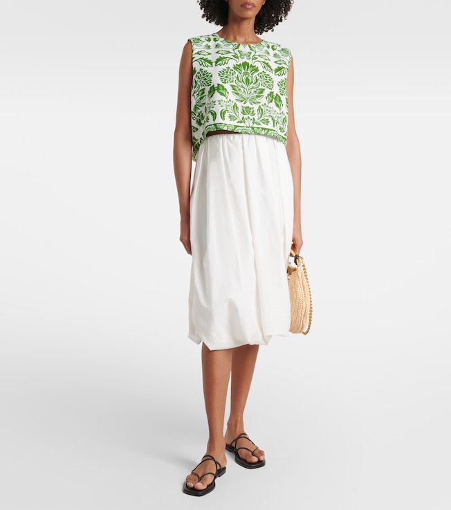FARM Rio - Bow-embellished scalloped linen midi dress | Plush FARM Rio - Bow-embellished scalloped linen midi dress | Plush