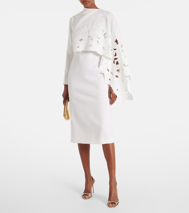 Oscar de la Renta Cape-detail wool-blend midi dress