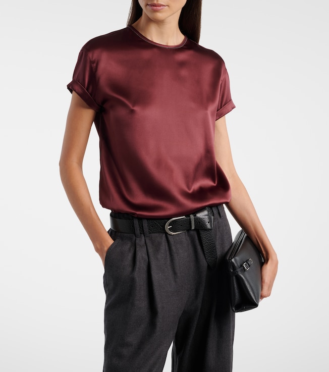 Brunello Cucinelli Monili silk-blend satin T-shirt