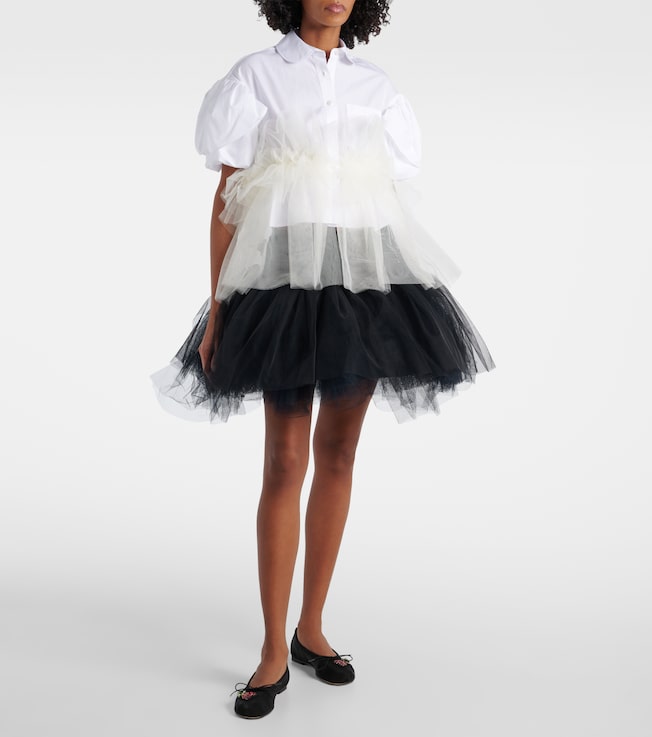 Simone Rocha Tulle-trimmed cropped cotton shirt