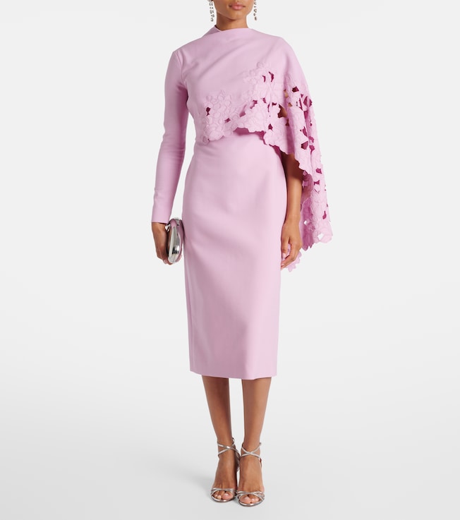 Oscar de la Renta Cape-detail wool-blend midi dress