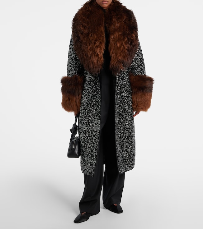 Jacques Wei Embellished shearling-trimmed coat