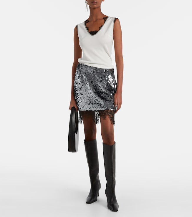 Jacques Wei Layered lace-trimmed jersey top