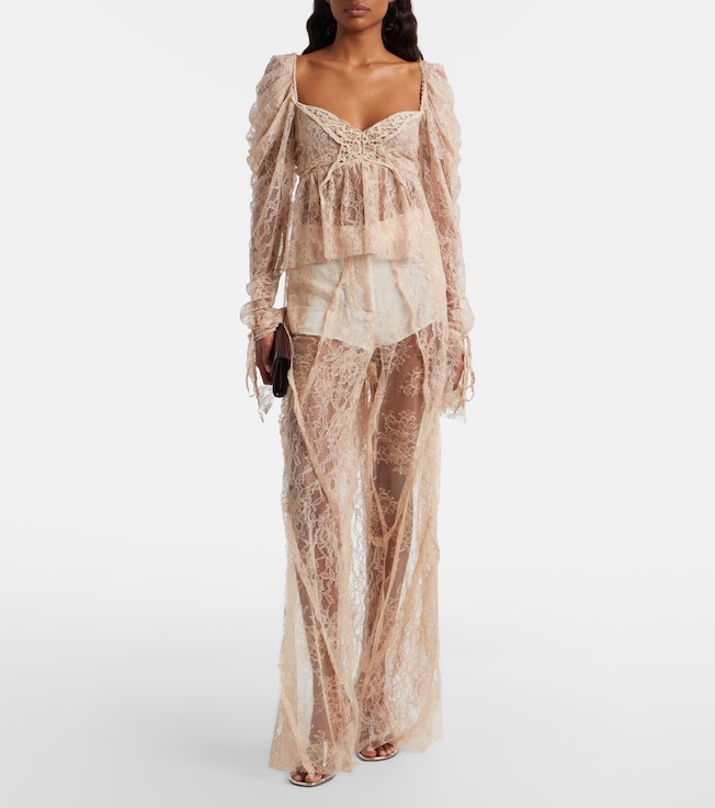 Blumarine Lace-trimmed satin wide-leg pants