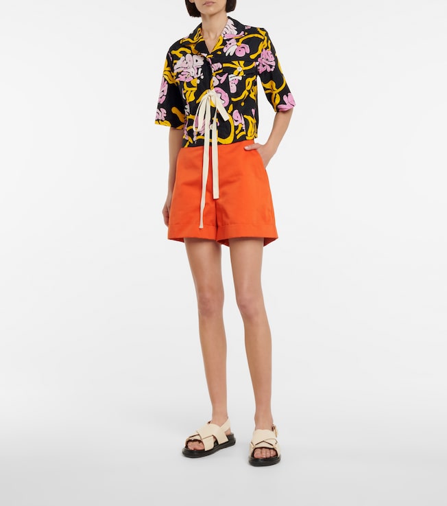 Marni High-rise cotton and linen shorts