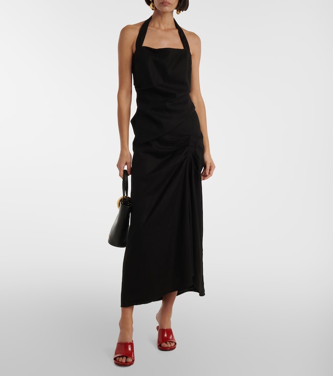 SIR. Dorian ruched linen-blend midi skirt