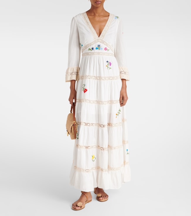 RIXO Regine embroidered tiered cotton maxi dress