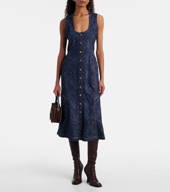 Etro Printed denim midi dress