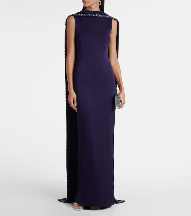Roland Mouret Embellished caped satin crêpe gown