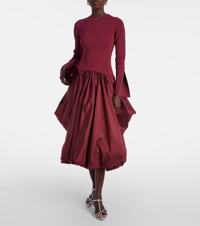 SIMKHAI Kenlie knitted taffetta midi dress