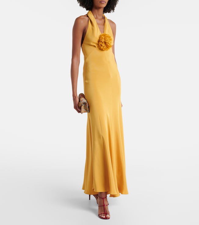 Rodarte Floral-appliqué silk crêpe gown