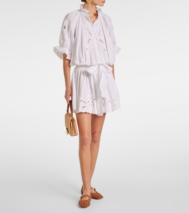 Juliet Dunn Embroidered cotton poplin minidress