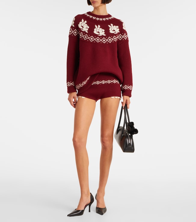 Magda Butrym Lace-trimmed wool jacquard shorts