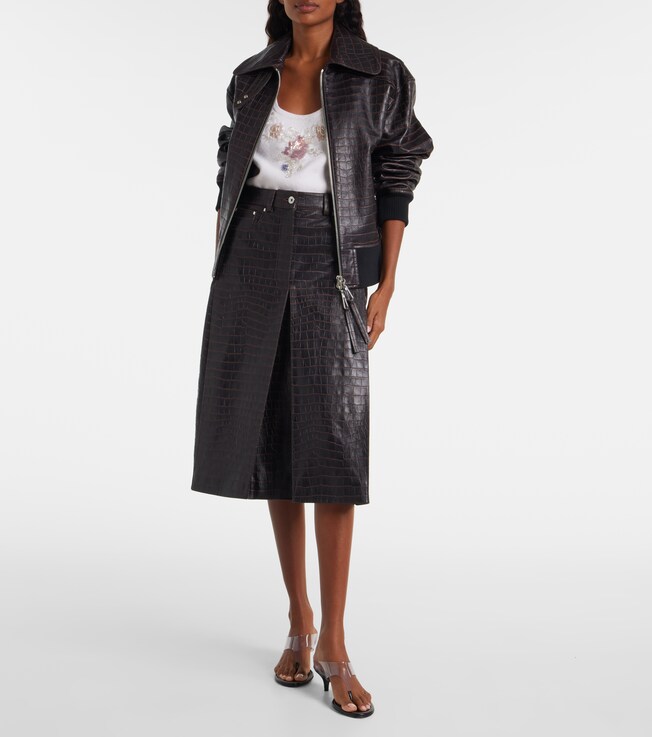 Rabanne Pleated croc-effect leather midi skirt