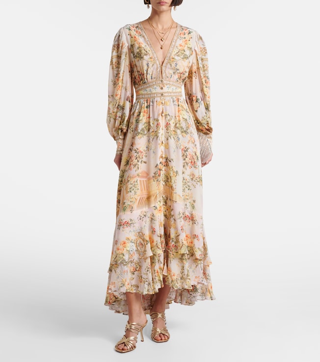 Camilla Embellished floral silk crêpe maxi dress