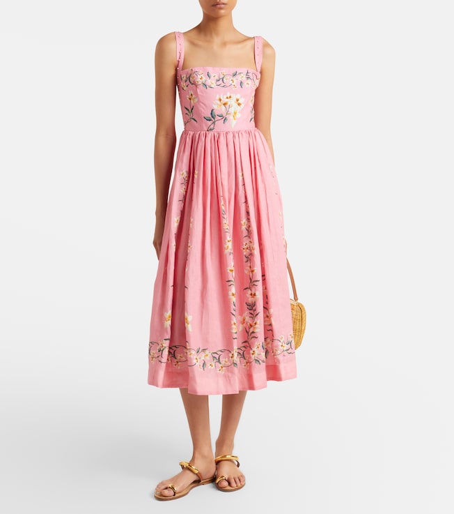 Agua by Agua Bendita Mielero Promesa floral linen midi dress