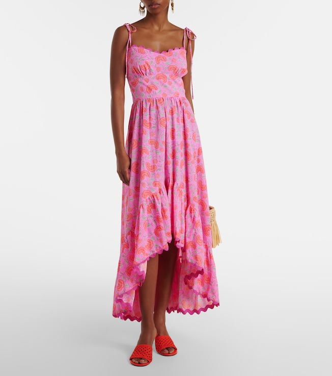 Juliet Dunn Asymmetric floral cotton midi dress