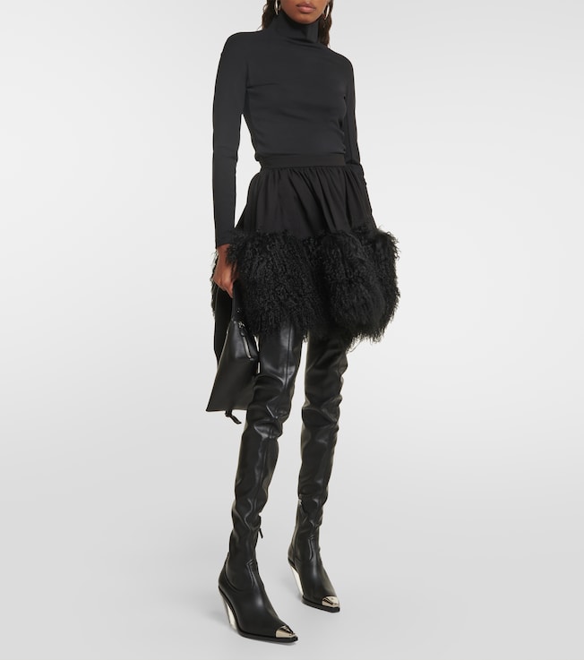 David Koma Jersey and shearling miniskirt
