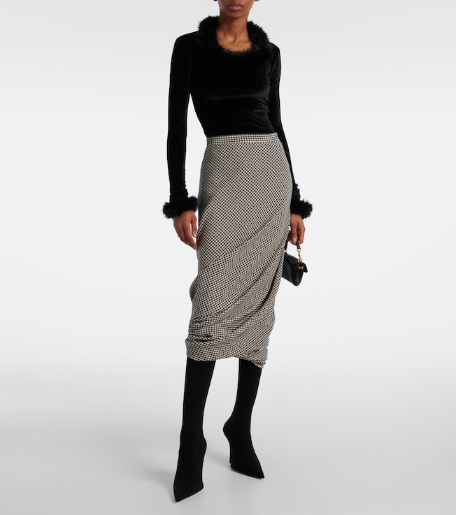 Balenciaga Twisted houndstooth wool pencil skirt