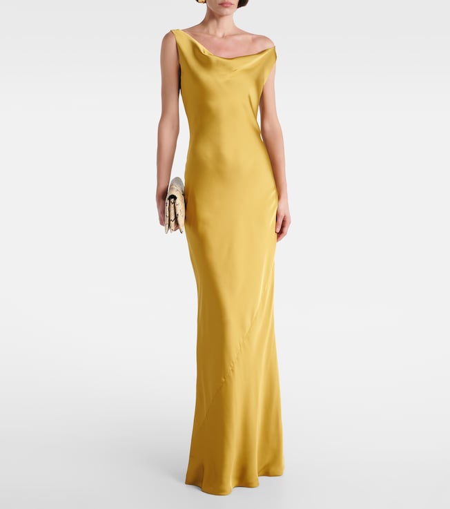 Norma Kamali Maria asymmetric crêpe satin gown 
