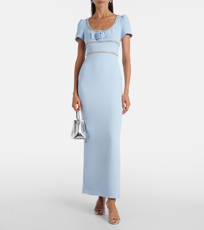 self-portrait Floral-appliqué crêpe maxi dress