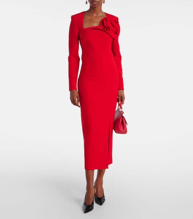 Roland Mouret Floral-appliqué crêpe midi dress