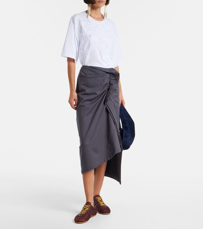 Dries Van Noten Ruffled cotton midi skirt
