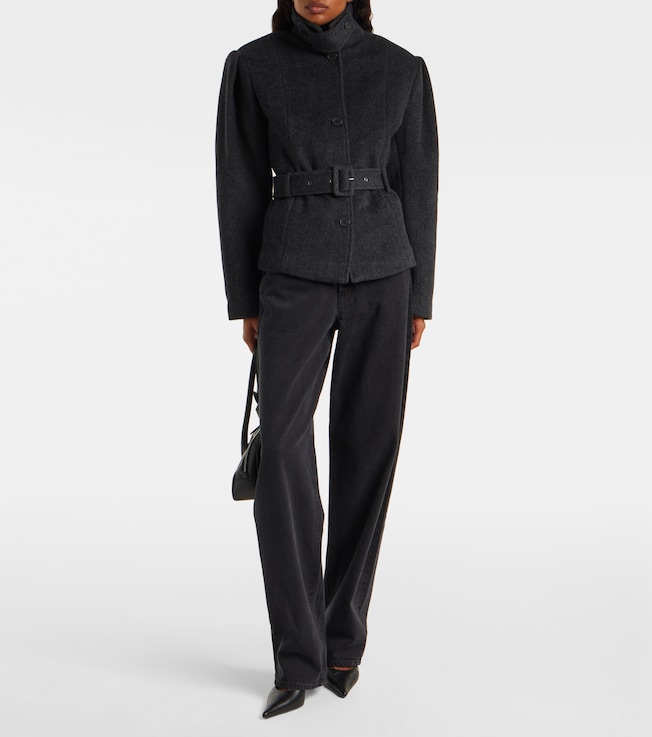 Rotate Marie belted herringbone wool-blend jacket
