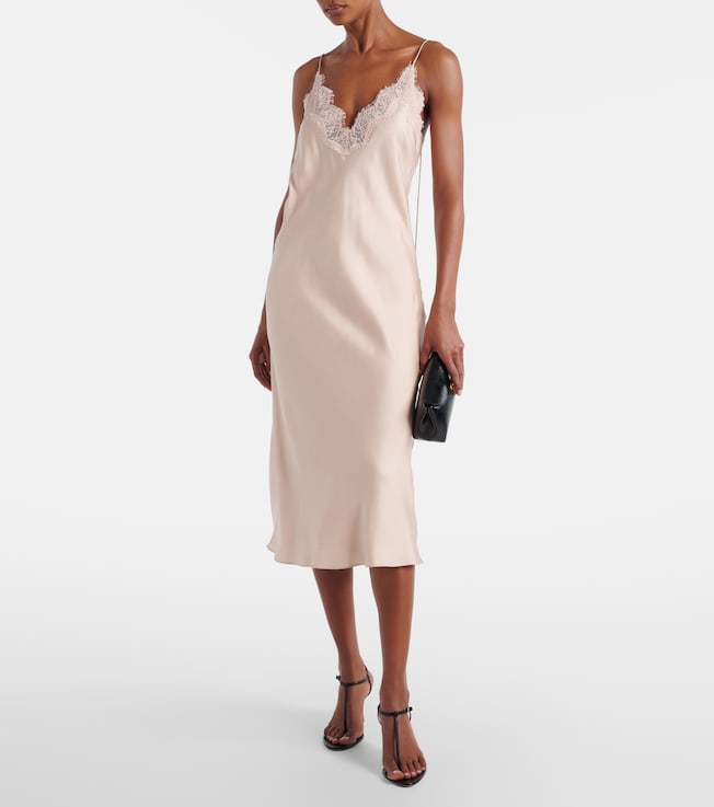 Róhe Lace-trimmed silk satin slip dress
