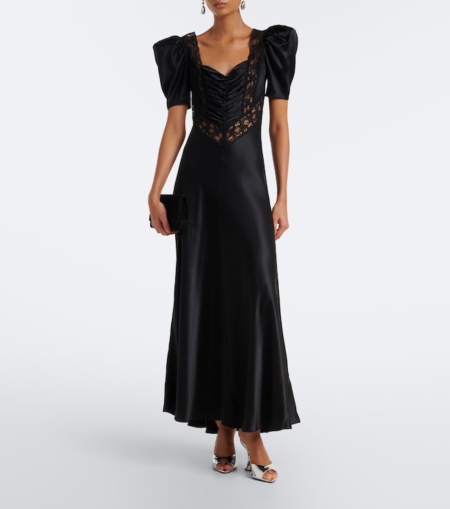 Rodarte Rodarte Lace-trimmed ruched silk satin gown