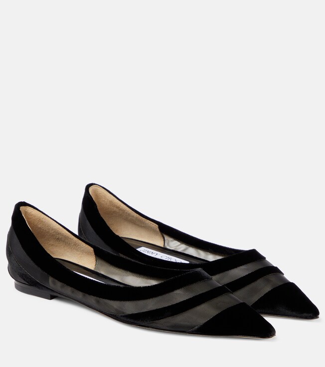Love tulle-trimmed velvet ballet flats  | Jimmy Choo