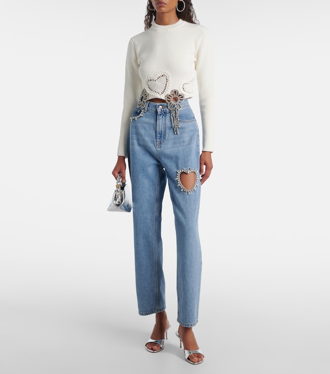 Area Embellished cotton-blend sweater