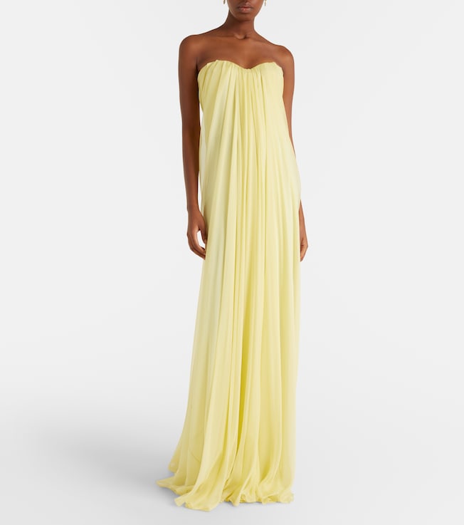 McQueen Draped silk chiffon bustier gown
