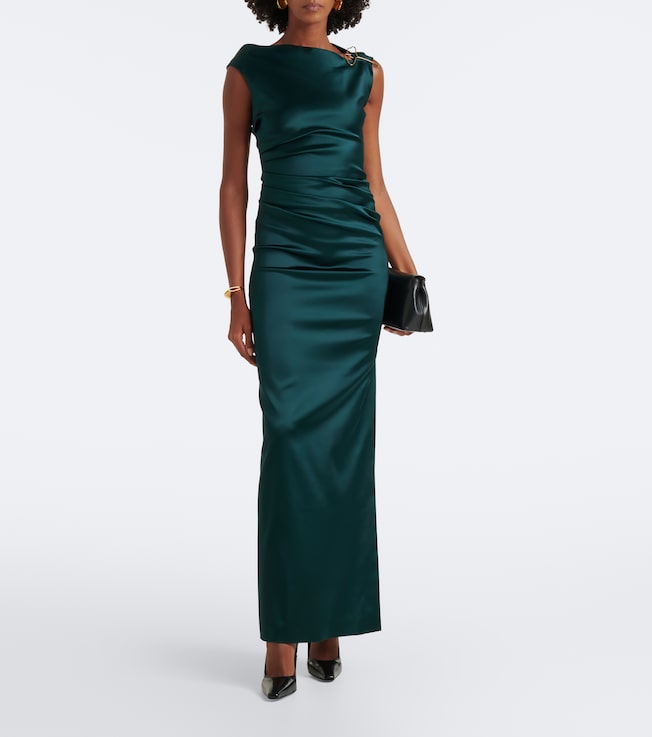 Max Mara Elegante ruched embellished satin cocktail dress