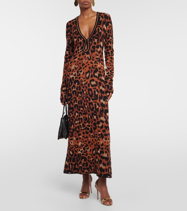 Johanna Ortiz Amur knitted leopard-print midi dress