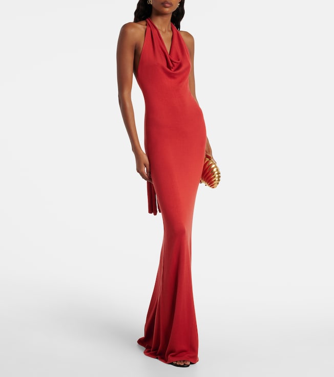 Aya Muse Scarf-detail silk-blend jersey gown