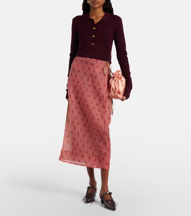 GANNI Printed organza wrap skirt