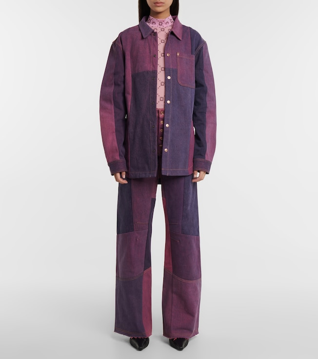 Marine Serre Paneled high-rise wide-leg jeans