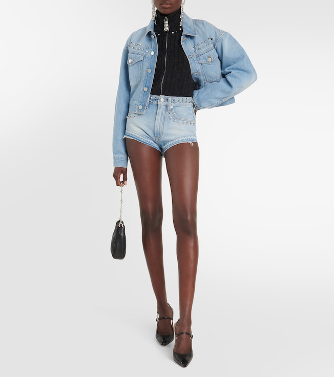 Alessandra Rich Embellished mid-rise denim shorts