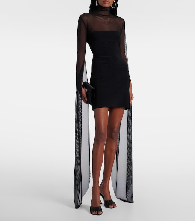 Norma Kamali Turtleneck jersey and mesh minidress