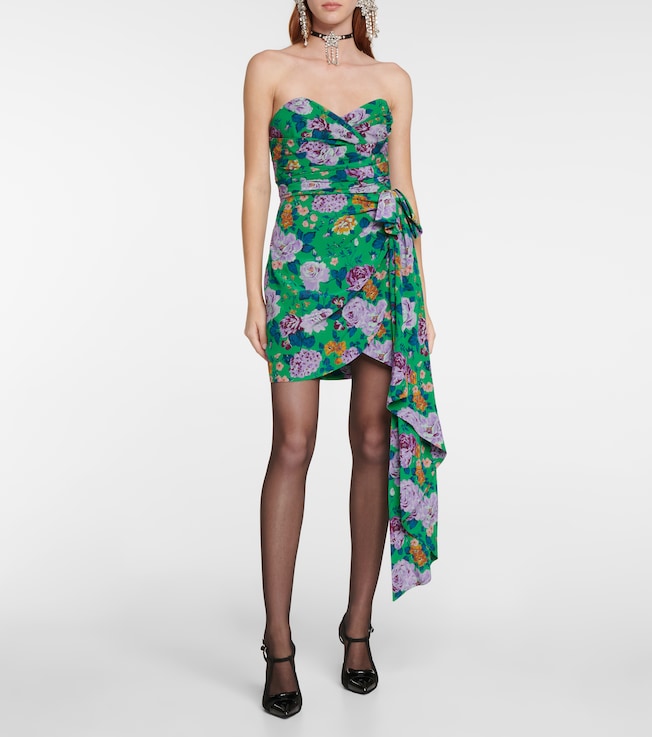 Alessandra Rich Floral silk bustier minidress