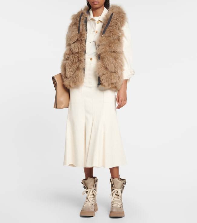 Brunello Cucinelli Cashmere shearling hooded vest