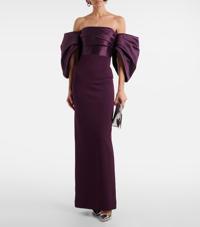 Solace London Arla off-shoulder twill and crêpe gown