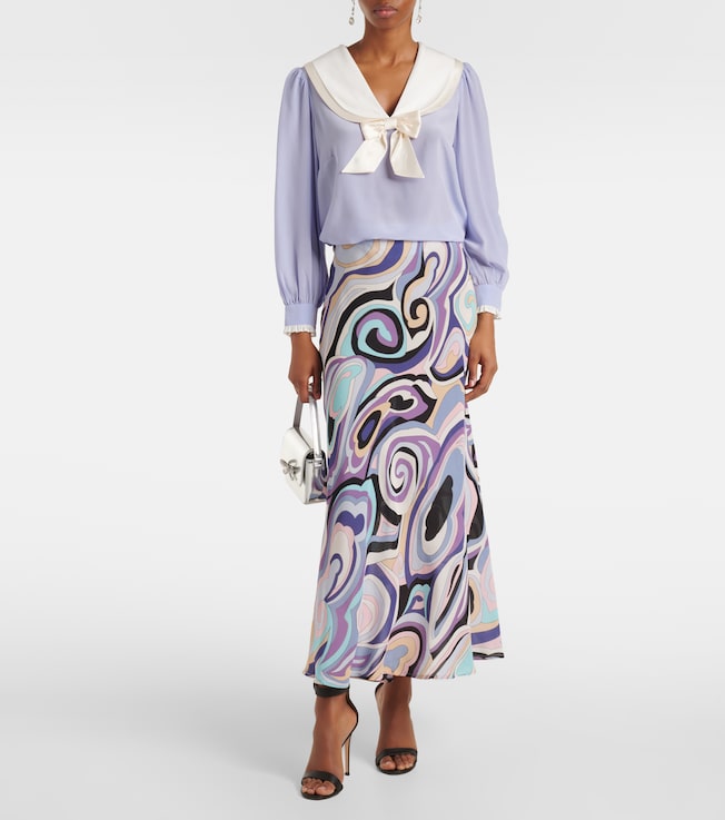 RIXO Kelly printed silk maxi skirt