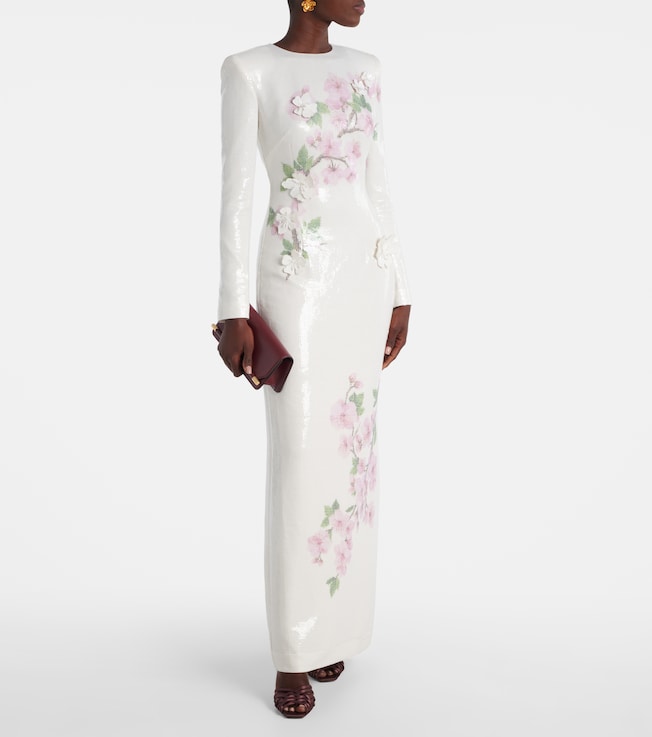 Oscar de la Renta Embroidered sequined jersey gown