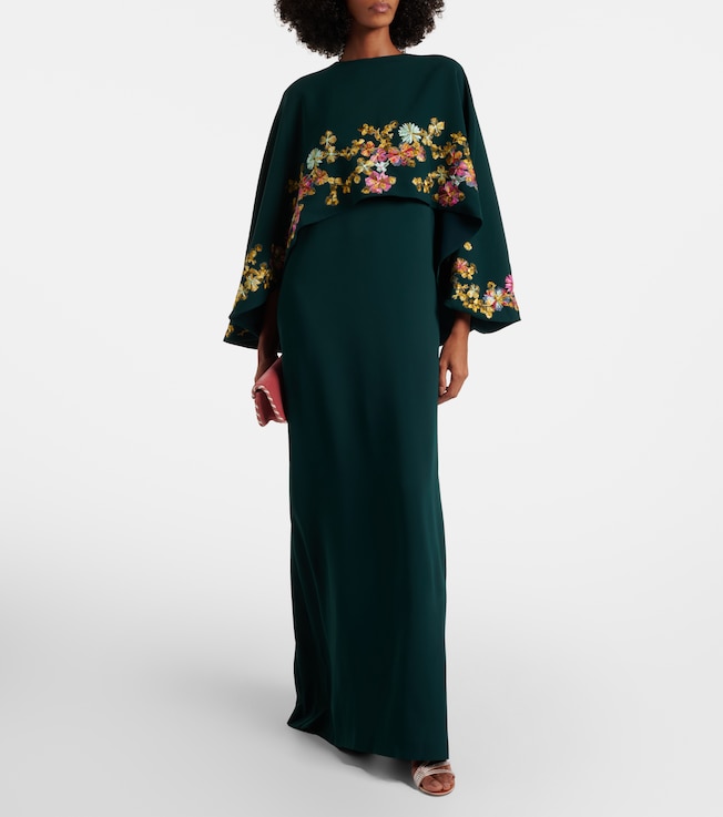 Costarellos Caped embellished crêpe gown