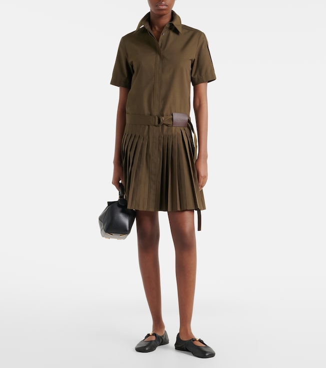 Loewe Belted pleated cotton-blend shirt dress